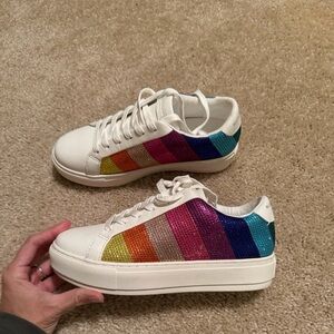 Kurt Geiger Laney stripe crystal rainbow white sneaker shoe size 38.5